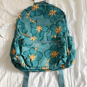 Floral Teal Backpack with Orange Accents